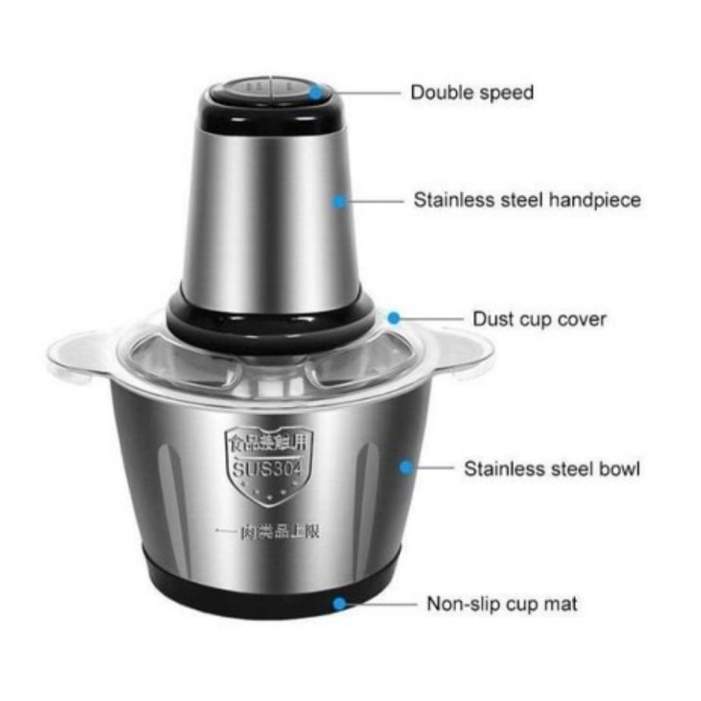 Blender daging chopper Hand Blender Press 2L Baja tahan karat Serbaguna Multifungsi