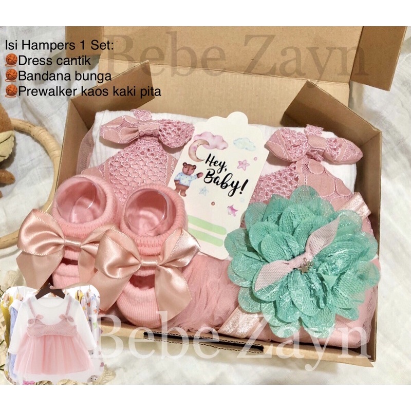{BEBE ZAYN} Hampers baby/ hampers bayi/ baby gift/ kado bayi/ baby newborn/ Baby Girl/ Flowery Dress Set-Pink Jisoo