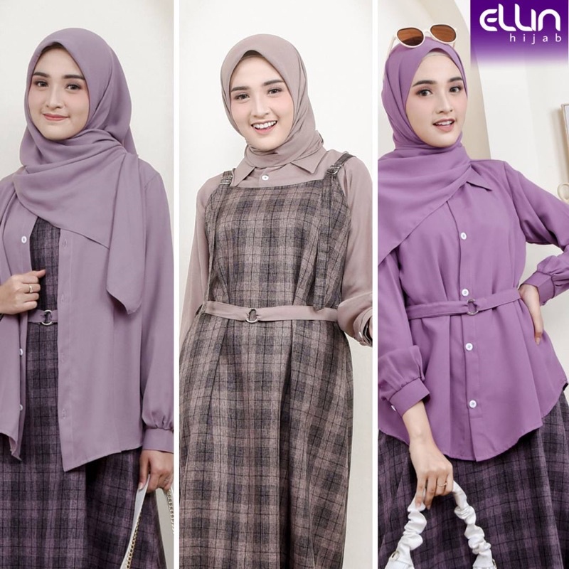 AIKA SET BY ELLIN HIJAB GAMIS KOTAK-KOTAK DRESS OVERALL