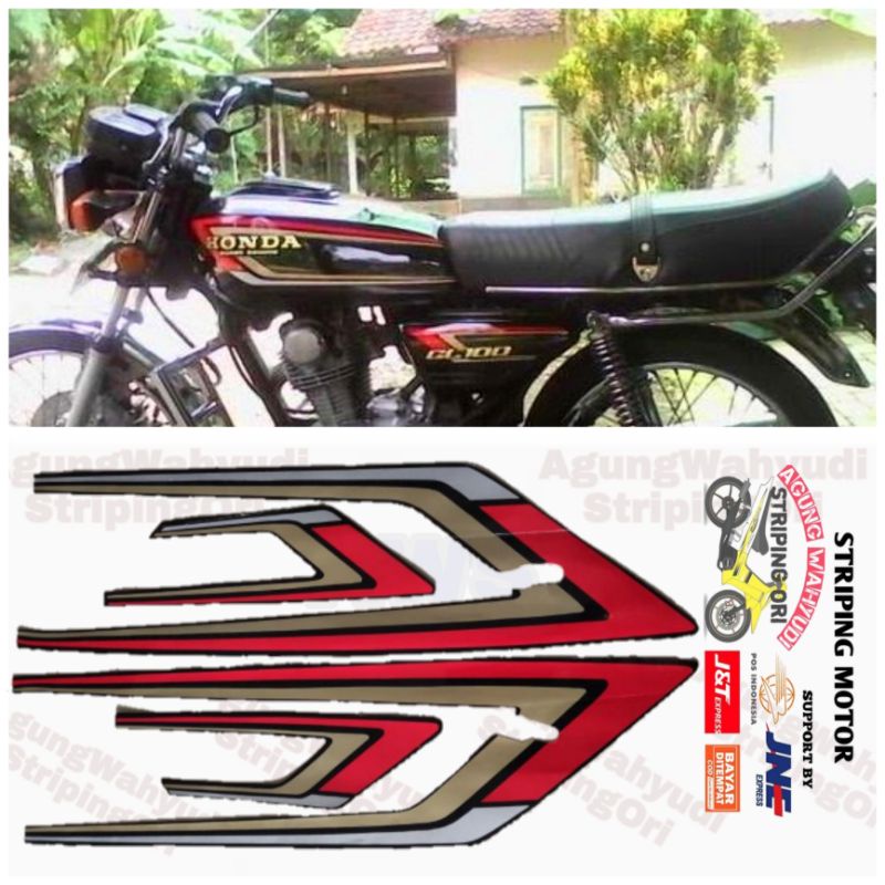 STRIPING MOTOR HONDA GL 100 SERIES 1993 HITAM MERAH LIS LES BODY POLET STIKER SEPEDA MOTOR 93 1991 1