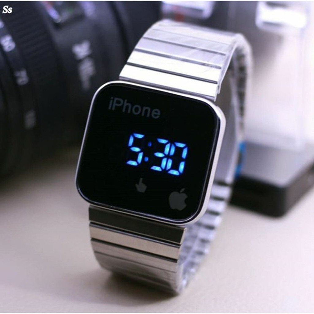 Jam Tangan Iphone LED Layar Sentuh Rantai Warna Silver