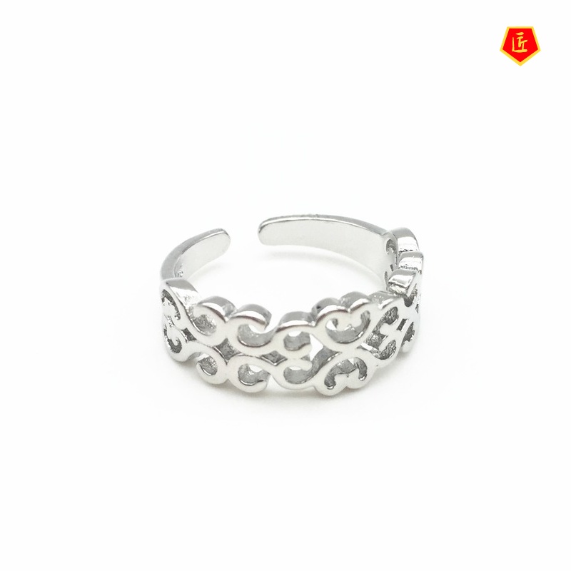 [Ready Stock]Creative Simple Silver New Hollow Heart-Shaped Ring