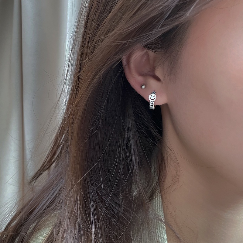 Roselife 1 Pasang Anting Tusuk Gantung Sterling Silver 925 Desain Smiley Face Hollow Untuk Wanita