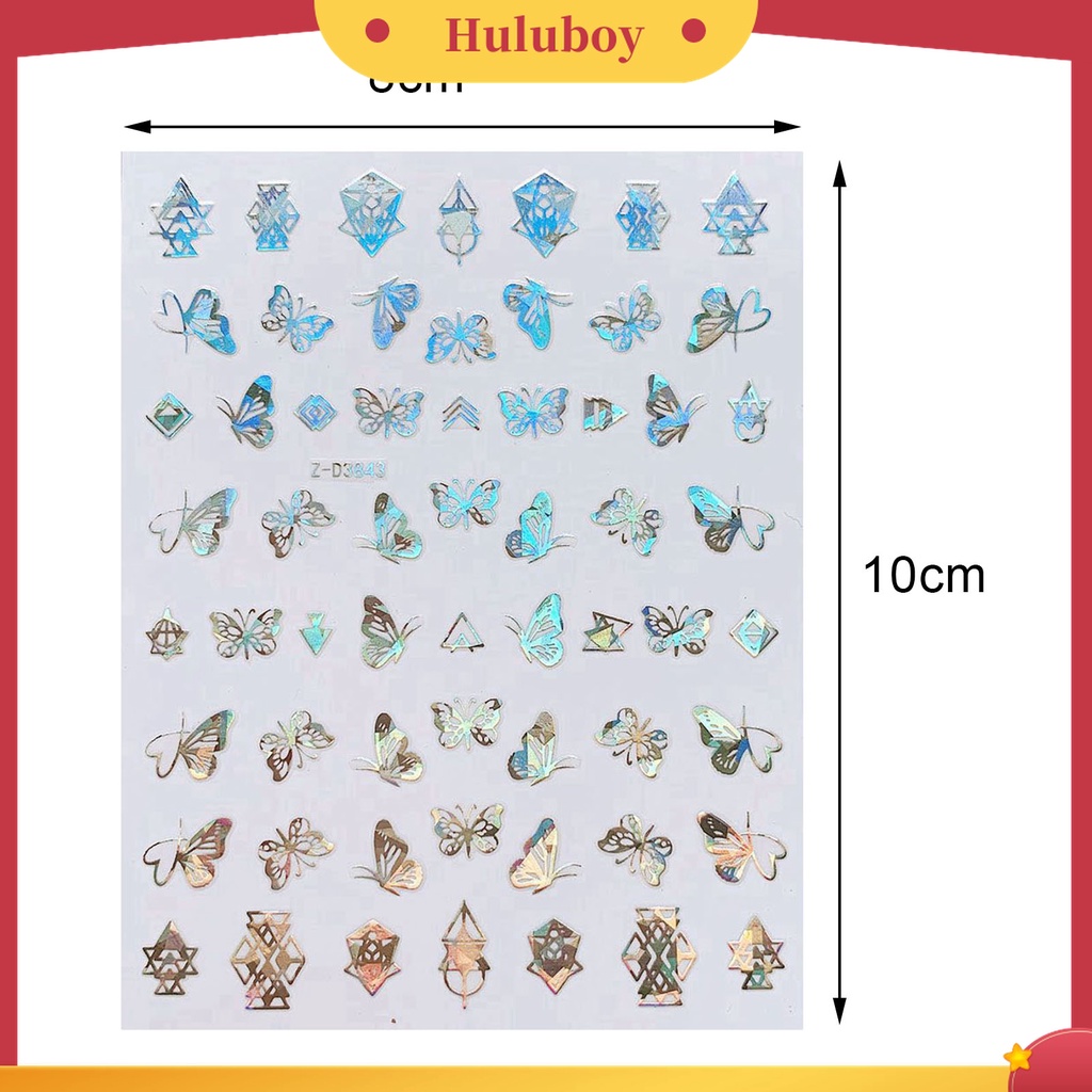 Huluboy Huluboy♡ Butterfly Stiker Kuku Desain Kupu-Kupu Holographic Untuk Dekorasi Nail Art Wanita Butterfly