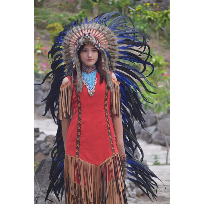 TOPI INDIAN - INDIAN HEADDRESS LONG AYAM KENING SRIGALA BIRU