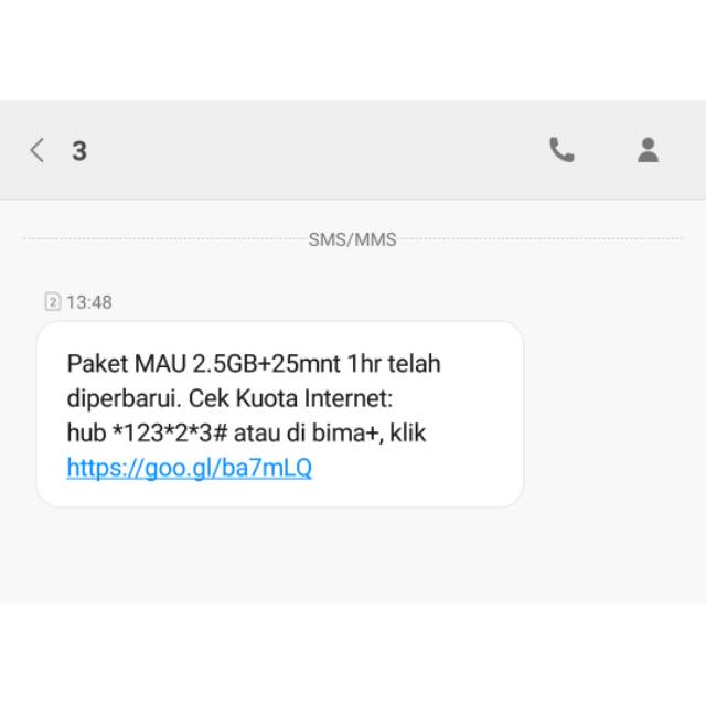 Perdana Kuota Tri 2.5GB+25menit telp 1 Hari