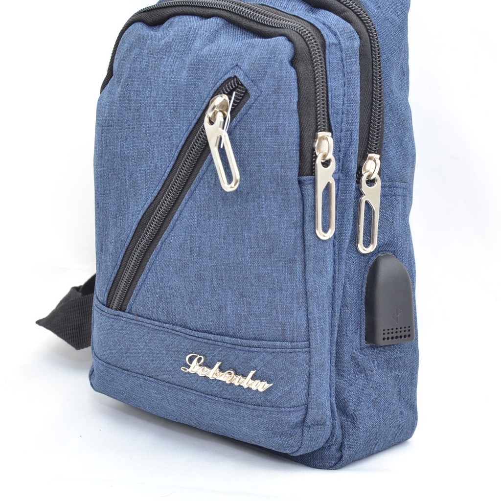 Tas Selempang Fashion Pria Sling Shoulder Bag Back Pack Travel USB 7302 / 7150-3