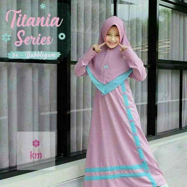 Baju Muslim Anak Tanggung Abg Jumbo Umur 8 9 10 Tahun Titania kids syari + Khimar Terbaru Lebaran 20