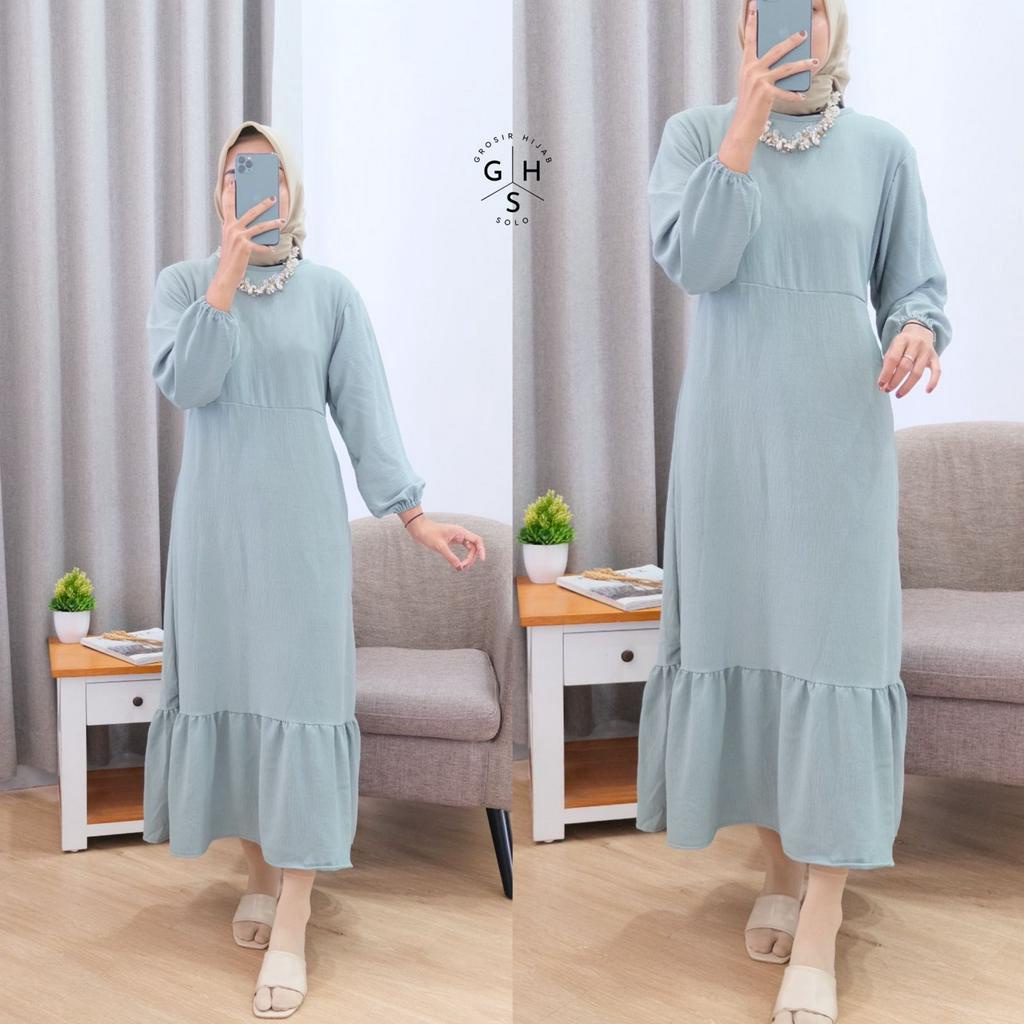 (AMD) GAMIS MIDI HANNY DRESS DUYUNG ATASAN WANITA CRINCLE AIRFLOW