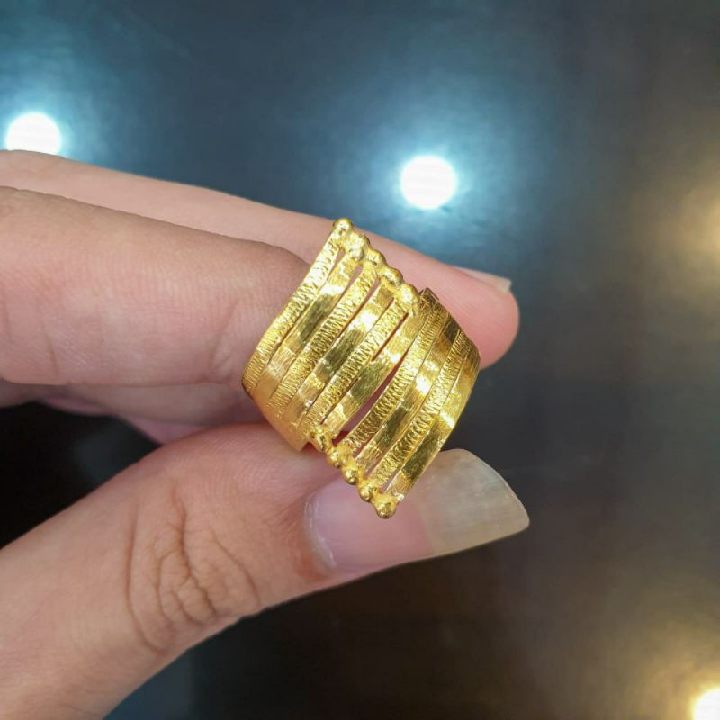 Cincin maspol model kipas lebar emas asli 24K kadar 97%