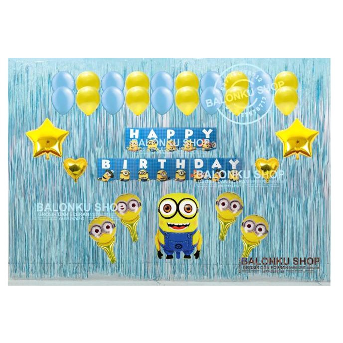 Paket Balon Dekorasi Tema Minion / Balon Set Happy Birthday Minion