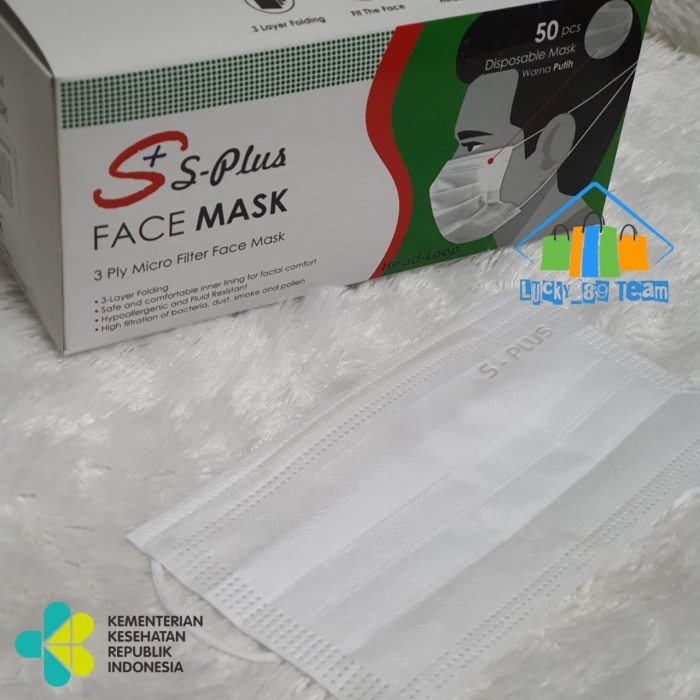 W04Ede Masker Hijab 3 Ply Putih S-Plus Masker Medis 3Ply Kemenkes - Putih Tr05R50