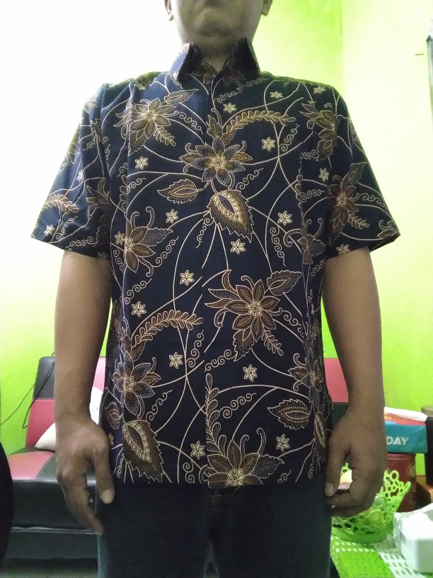 Batik Pria Kembang Biru Batik Solo Halus Asli Katun Primisima Full Furing