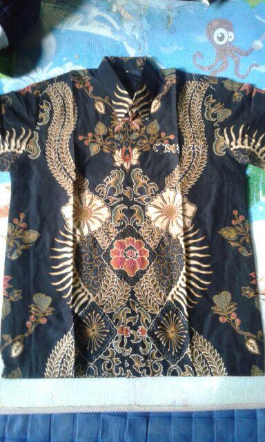 Manunggal Pendek Sogan Kemeja Batik Pria Katun Cabut Primisima Full Furing