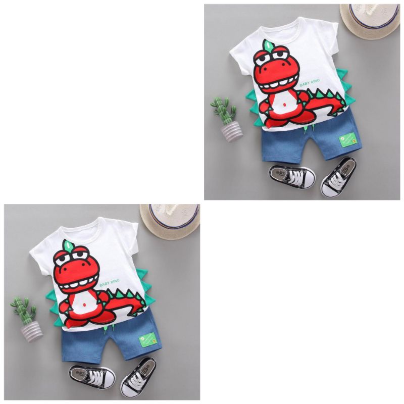 BAJU SETELAN ANAK LAKI LAKI DAN PEREMPUAN 1-5 TAHUN MOTIF BABY DINO