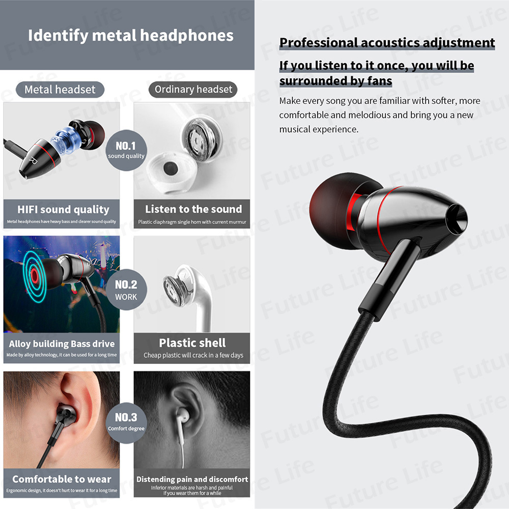 Headset M360 Hifi Stereo Subwoofer Bass Pengurang Kebisingan Bahan Alloy Dengan Mic Hd 3.5mm Tipe C