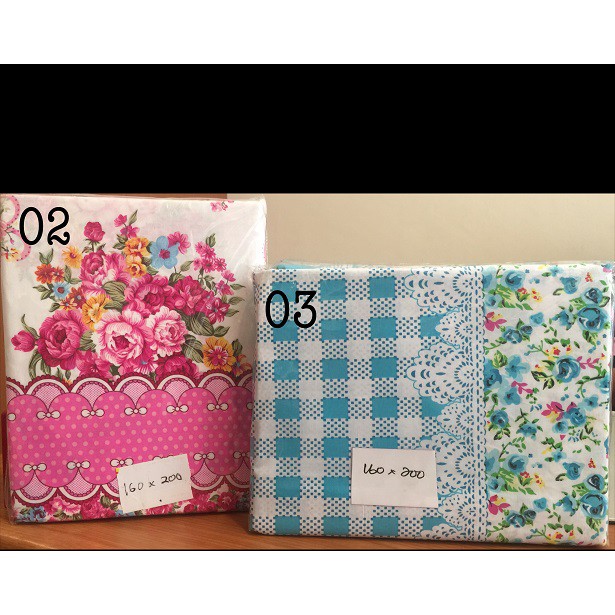 Sprei Katun  / Seprei Katun Motif Polka Dot Pink dan Kotak Biru