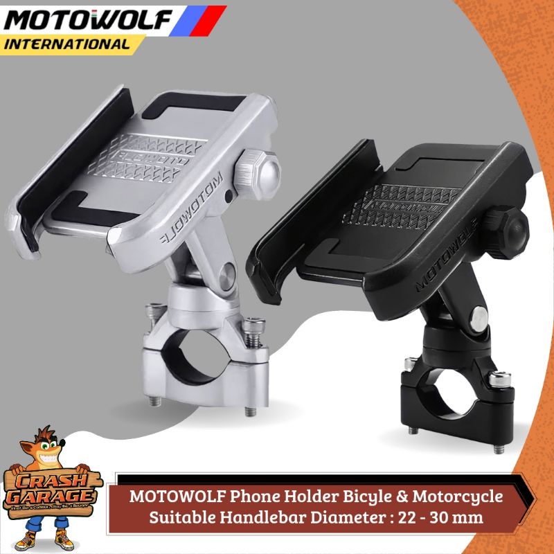 MOTOWOLF Holder Handphone Phone Holder Hp Motor Dudukan Hp Tempat Hp Stang Spion Motor Alumunium All