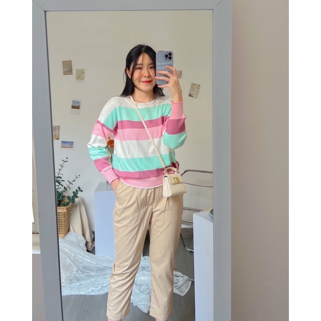 KANON - Arata Multi-Colored Sweater - Sweater oversize rajut motif strip korean look