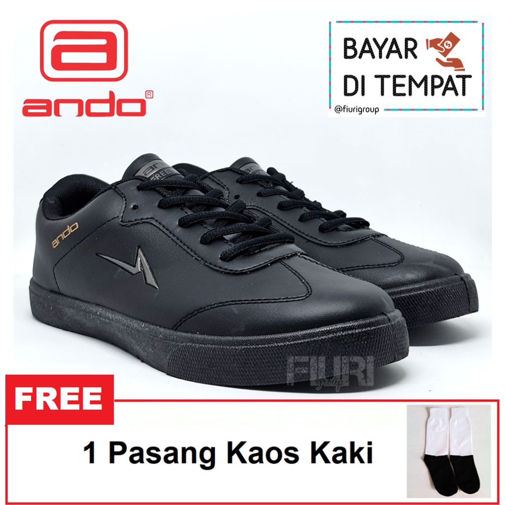 FIURI - Ando Original - Julian 39-43 Full Hitam - Sepatu Kets Pria - Sepatu Sneakers Pria - Sepatu Olahraga Sport Pria - Sepatu Casual - Sepatu Jogging Lari Fitness Gym Senam Pria - Sepatu Sekolah Bertali SMP SMA