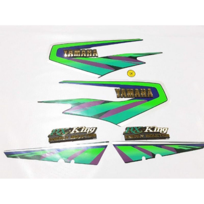Striping stiker Lis RX king tahun 1997-1998 Hijau Set Emblem tangki dan box aki