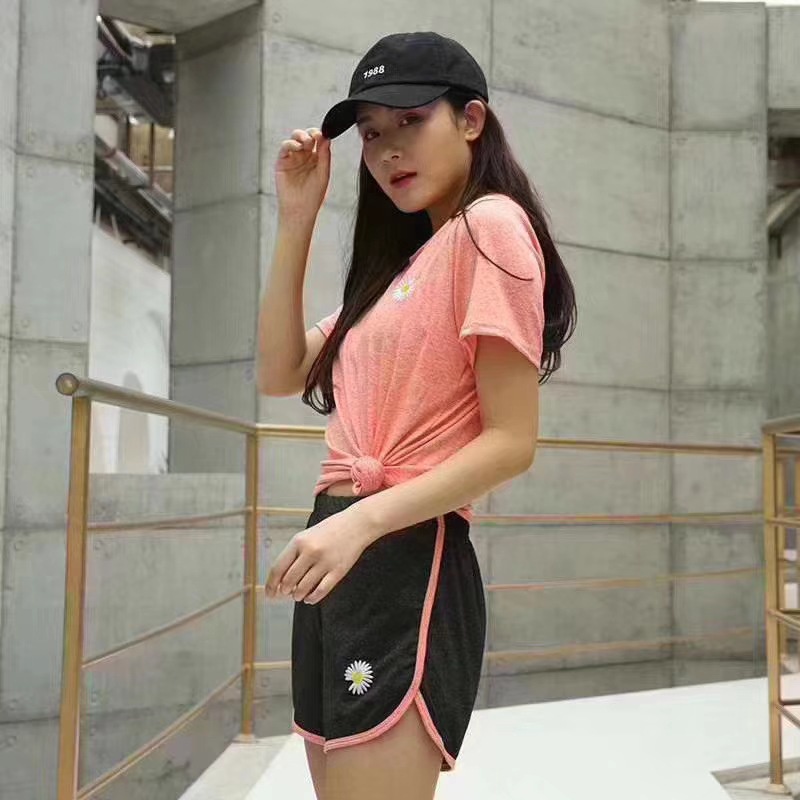 BV.ID BS724 One Set Pakaian Wanita Lengan Pendek Setelan Baju Santai Olahraga Sport Senam Hotpants Import