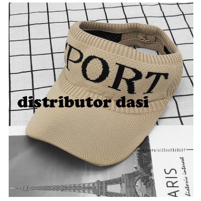Topi wanita sport sun visor bahan rajut elastis hitam putih pink cream biru ready stok