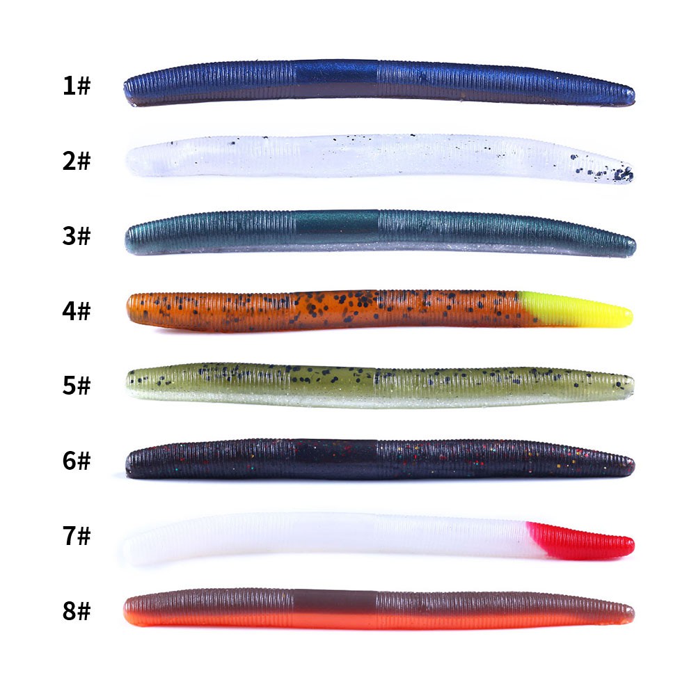 Hengjia 6pcs / Kantong Umpan Pancing Softlure Bentuk Udang Bahan Silikon 8 Warna Earthworm Baits Ukuran 11.5cm / 5.5g