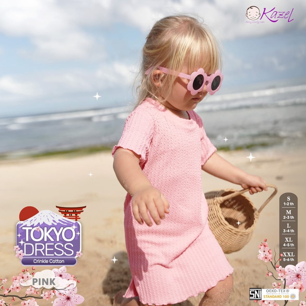 Kazel 1pc Tokyo Crinkle Dress | Dress Anak Perempuan