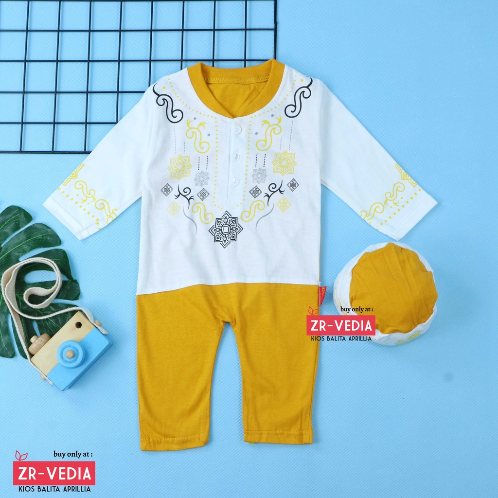 (PUTIH) Koko Jumper Naufal uk 0-12 Bulan / Romper Baju Muslim Baby Anak Laki Bayi Newborn Kiosbalitaaprillia