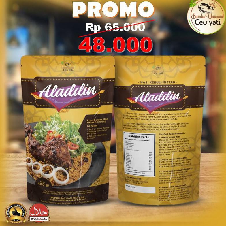 

Ready Stok Aladdin Nasi Kebuli Instan- 400 Gram - Beras Basmati - Rice Cooker - Aladin/Lezat/Tidak