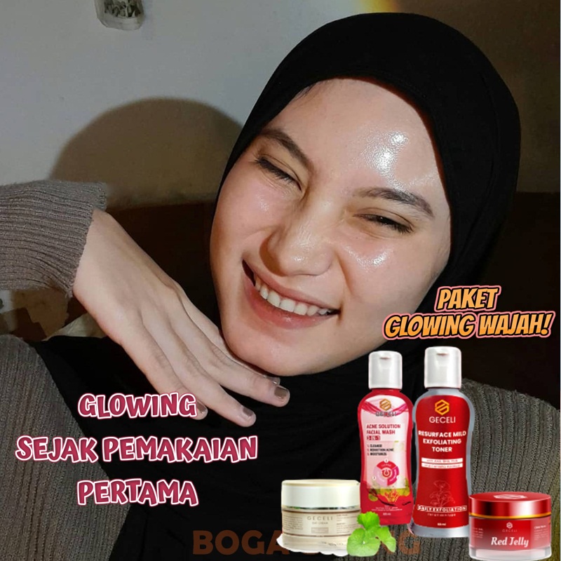 Paket Skincare Komplit GECELI 4IN1 Skincare Untuk Kulit Wajah Glowing Mengecilkan Pori Pori Menghila