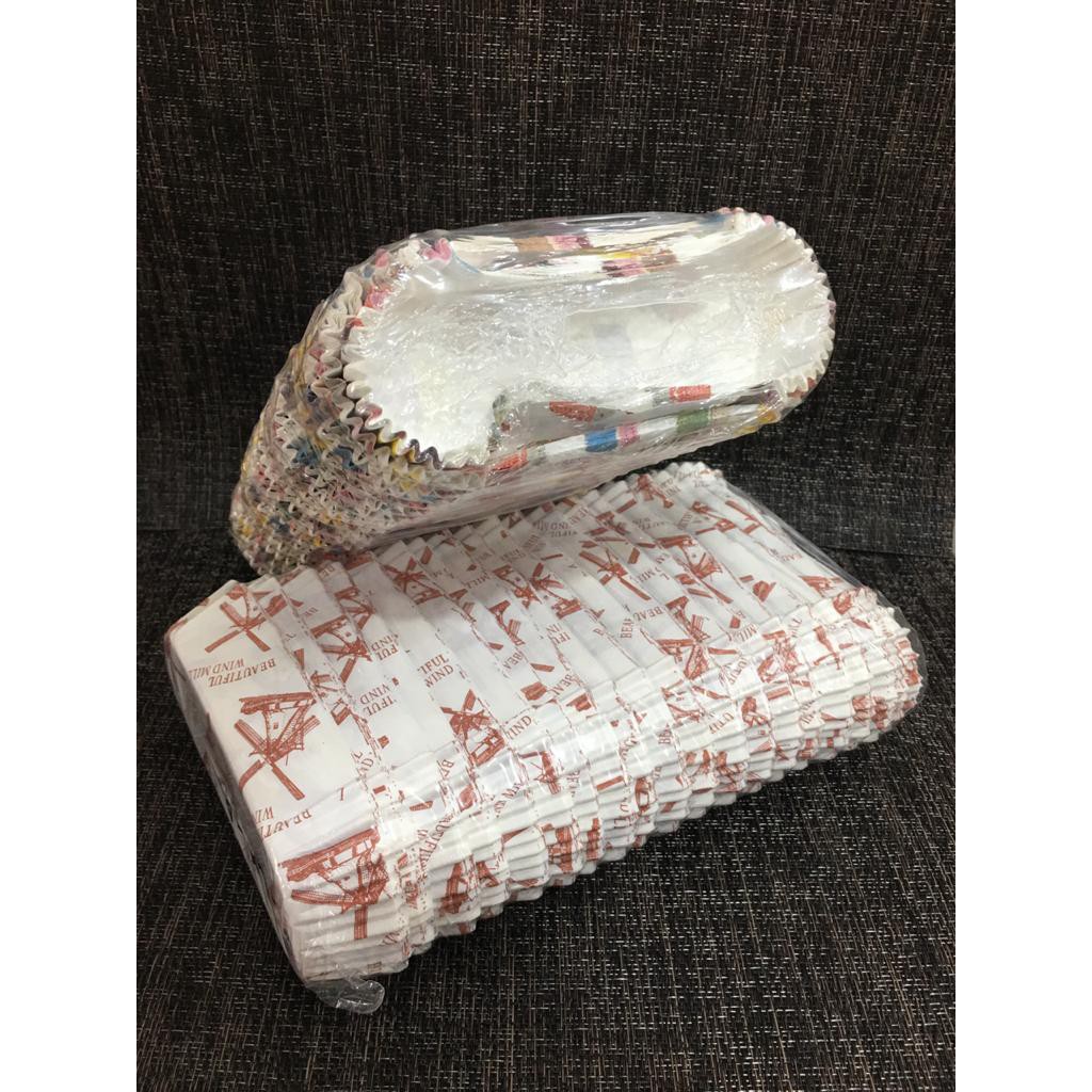 ( isi 200 ) paper oval  motif /Kertas Roti Oval / Paper case cake oval laminating / cup untuk roti