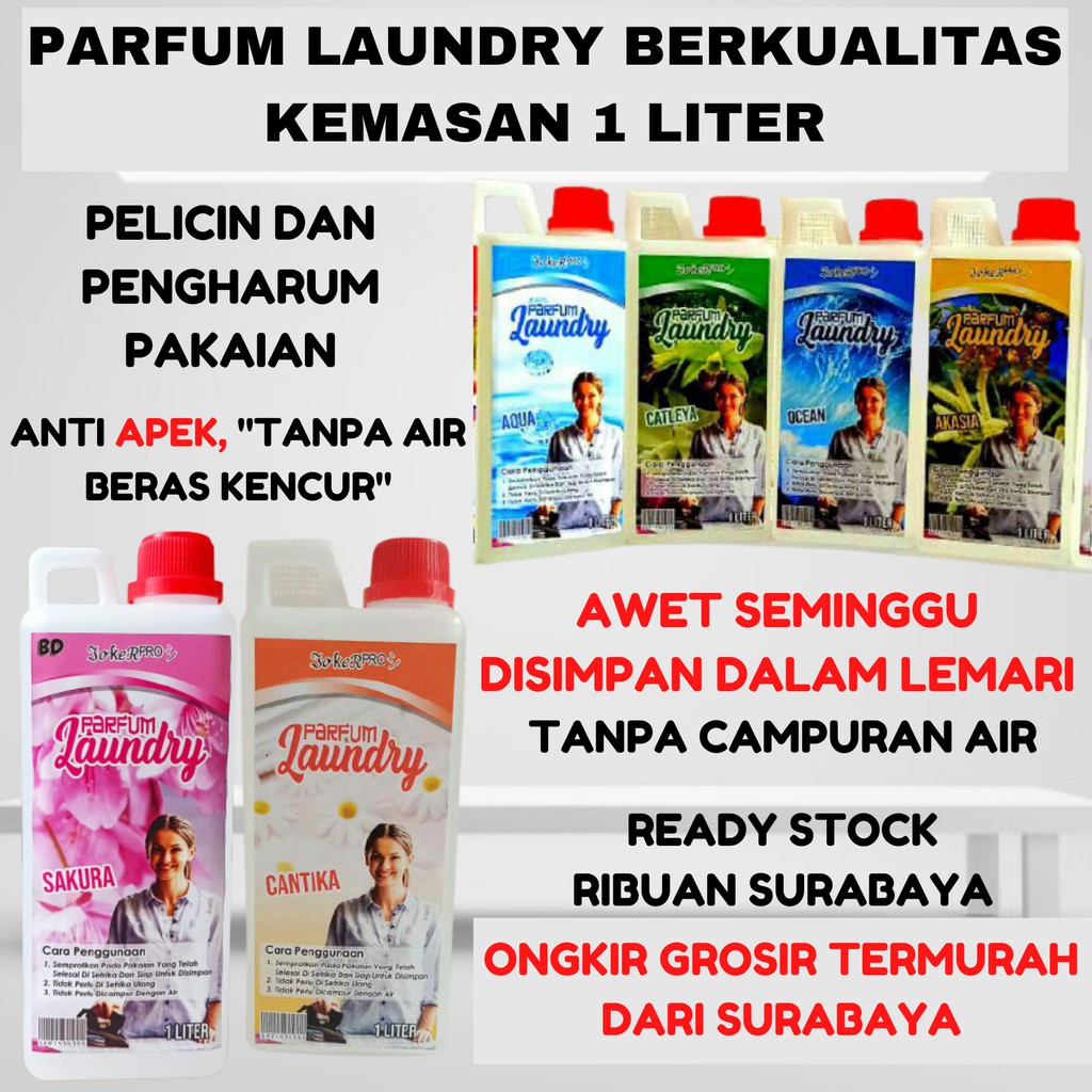 (STRONG AWET) PARFUM LAUNDRY 1 LITER GRADE A ASLI Pewangi Dan Pelicin Pakaian