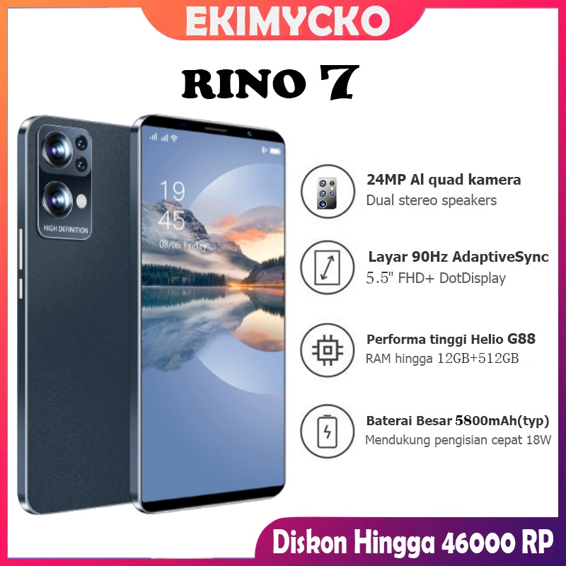 【COD】Hp murah baru original Rino 7 pro  5,5 inci Ponsel 5g hp android 12G+512GB Handphone android