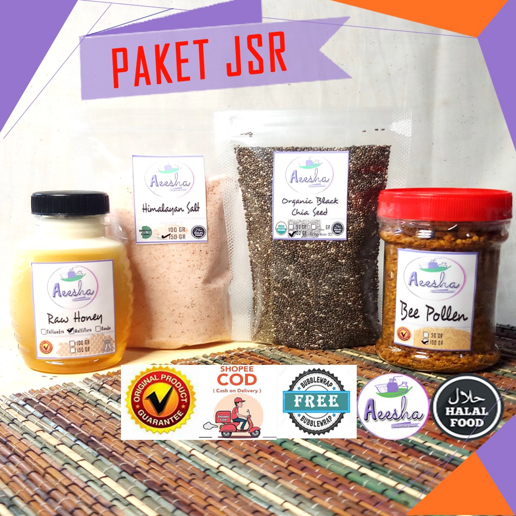 PAKET JSR CHIA SEED CHIASEEDS GARAM HIMALAYA HIMLAYAN SALT MADU ASLI RAW HONEY BEE POLLEN POLEN