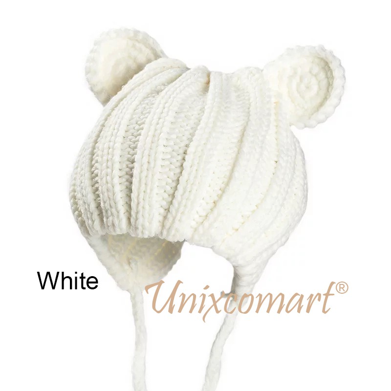 Topi Kupluk Anak Bayi Rajut BONNET MOUSE Ears Cap Topi Kupluk Anak Bayi Rajut-White