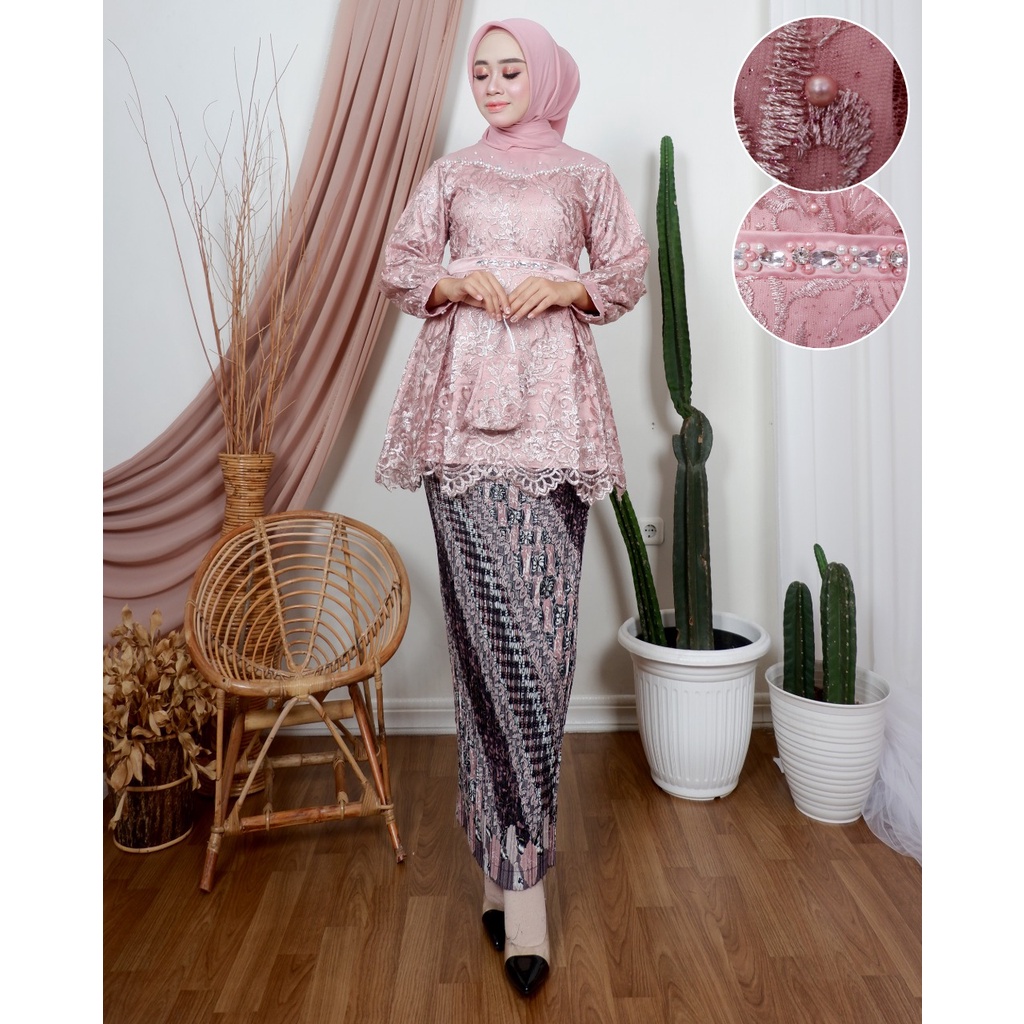 SET TUNIK TULLE MUTIARA BORDIR / STELAN TUNIK PESTA / SET TUNIK TULLE KONDANGAN