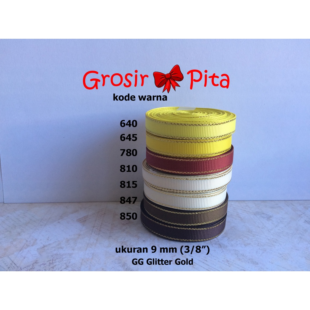 

(25 yard) Pita Grosgrain Glitter Gold ukuran 0,9 cm (3/8″) pg 4 | Pita Premium | Toko Bahan Craft | Grosir Pita