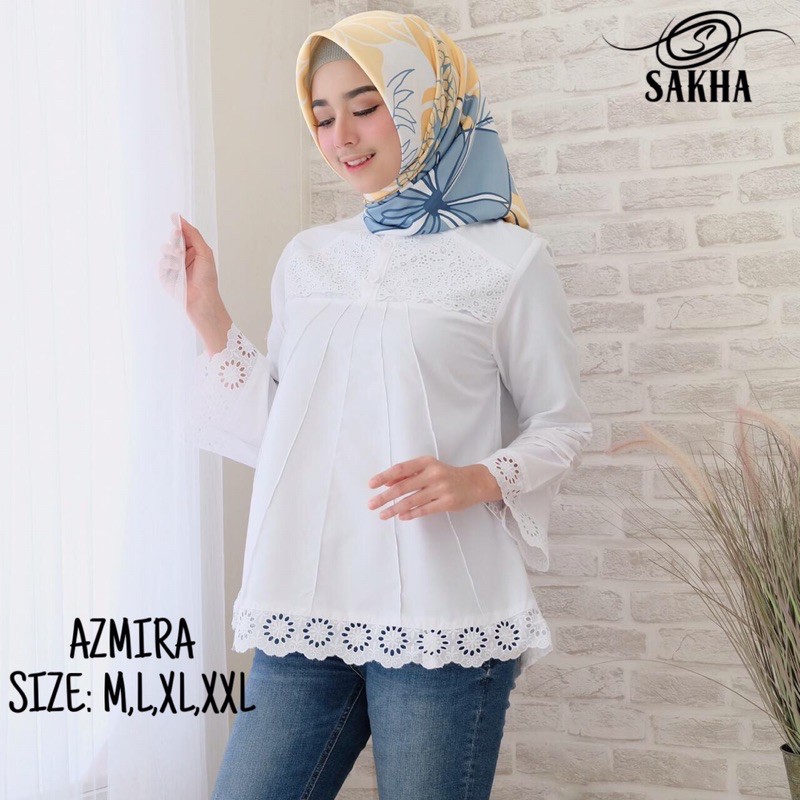 Sakha - Azmira Baju Atasan Putih PNS Guru Blouse Putih Kerja Toyobo Fashion Putih Polos Wanita Terlaris Jumbo 2L 4L