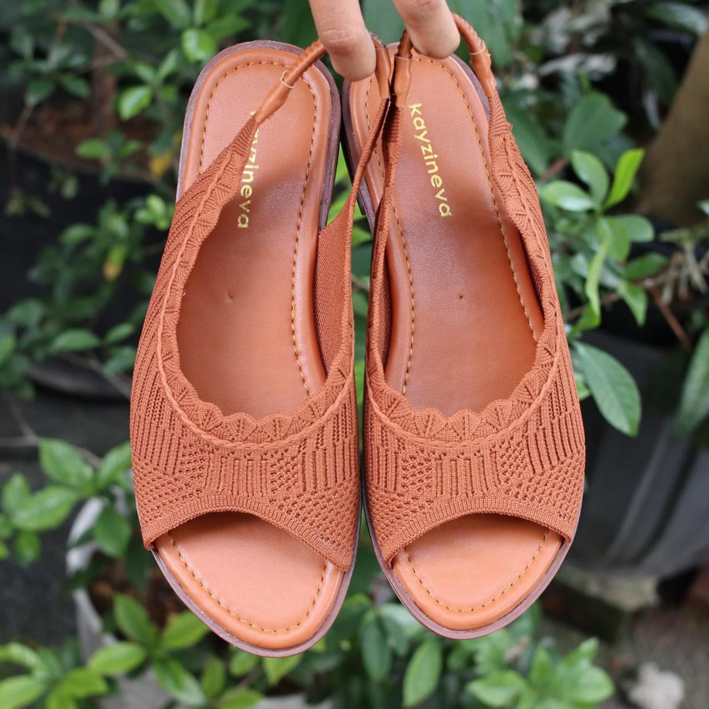 KAYZINEVA | AB06 Sepatu Sandal Wanita Tali Belakang Ujung Terbuka Rajut Premium