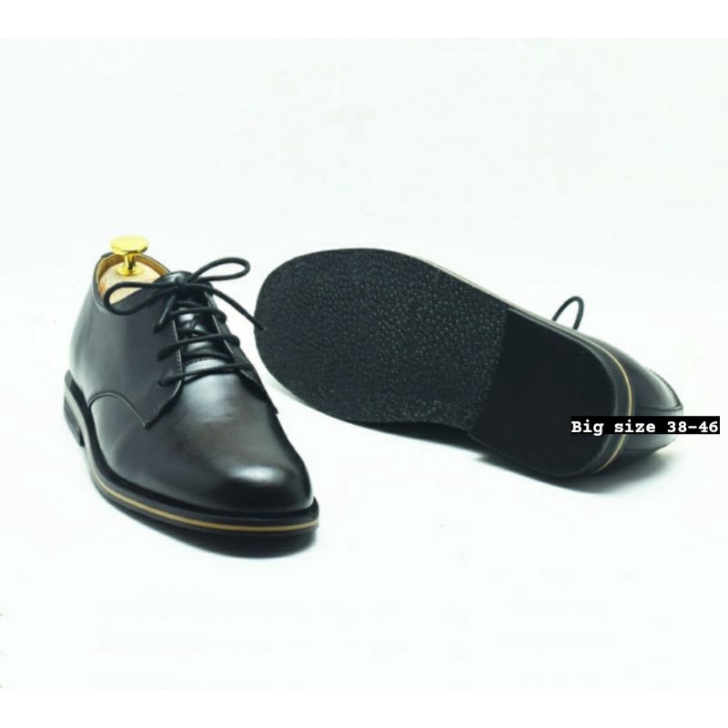 Sepatu Formal Pria Size JUMBO 38-46 Black Sepatu Kerja Formal Kantoran Kulit Keren OverSize Hitam, 44