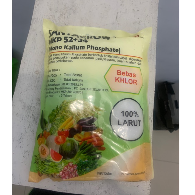 Pupuk MKP 52% phospate & 34%K20  merek santagrow