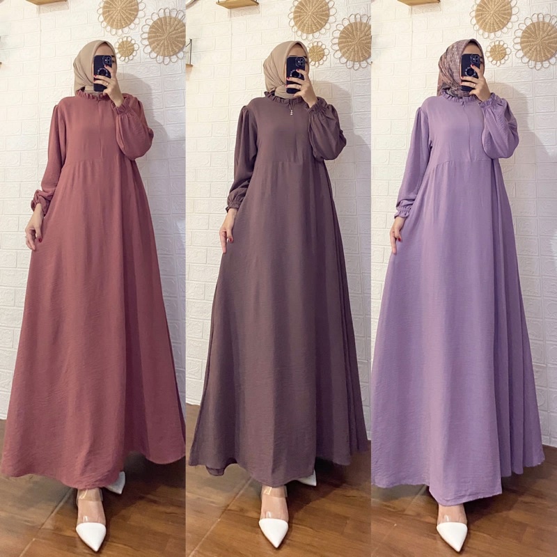 Dress Zahwa, Bahan Crinkle airflow premium. Ld 110 pb 140