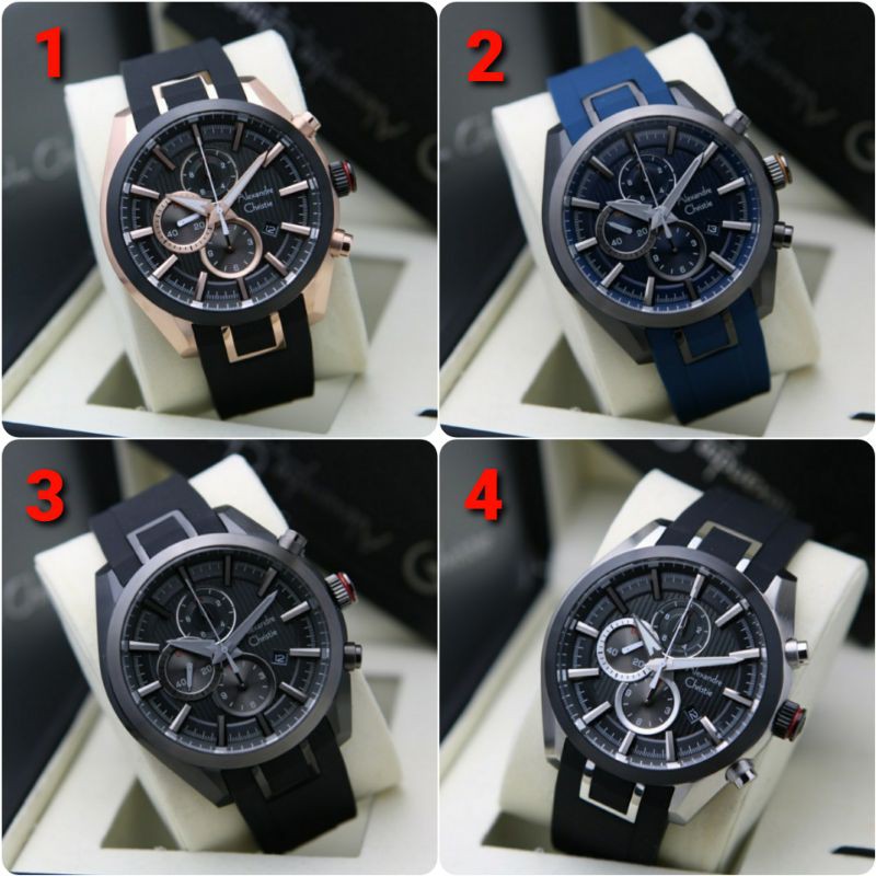ORIGINAL GARANSI RESMI 1 TAHUN JAM TANGAN PRIA ALEXANDRE CHRISTIE CHRONOGRAP RUBBER STRAP ARLOJI WAT