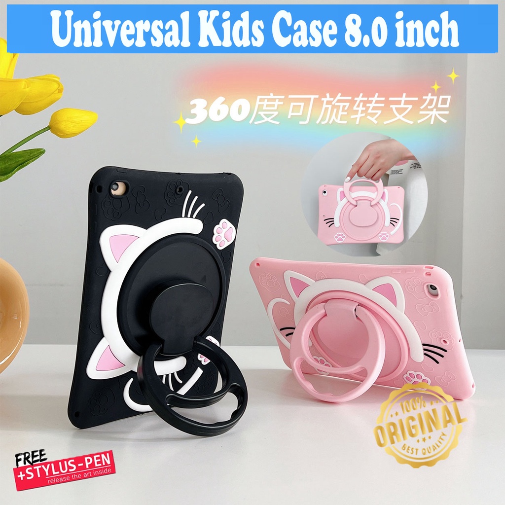 HuaweiI Dtab D01J Docomo Softcase Stand Kids Black Pink Cat Free Tali