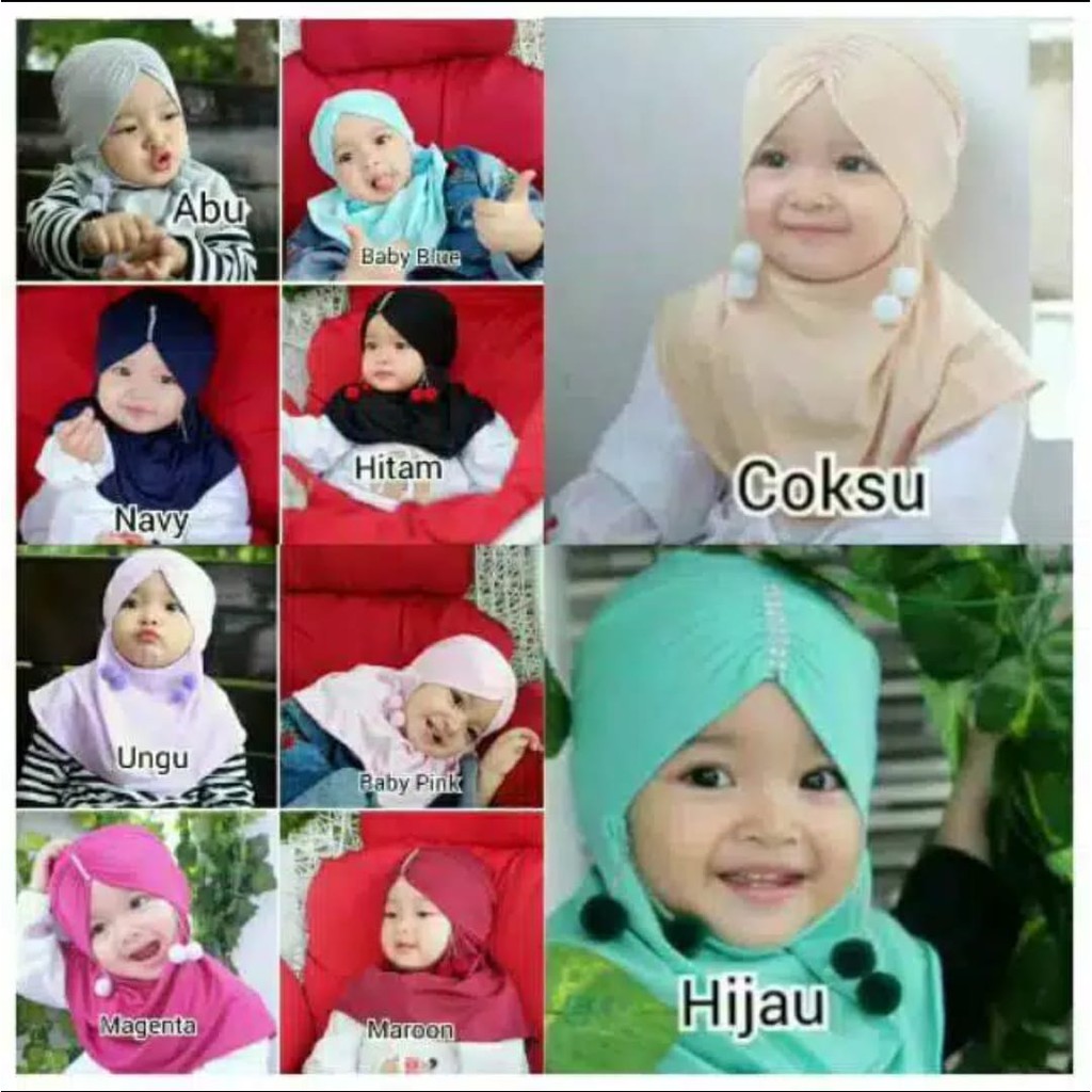 Jilbab Anak Bayi Balita Adisya Anting Pompom Usia 0-3 Tahun Bahan Jersey Terbaru Termurah