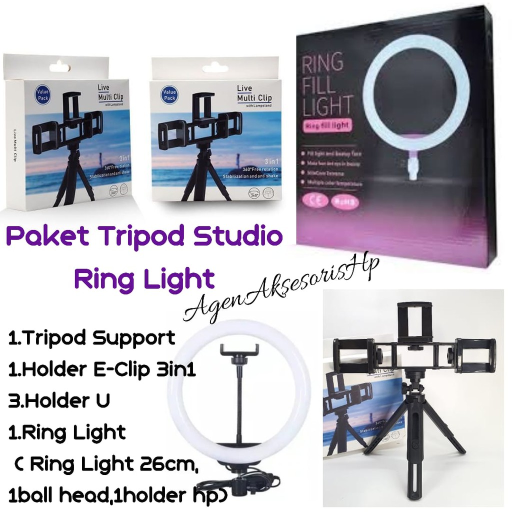 PAKET Studio Ring Fill Light Holder E-Clip 3in1 Tripod Support Portable for Photo Studio