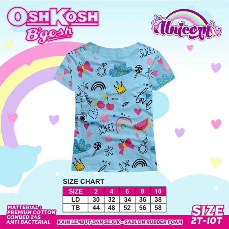 Oshkosh anak perempuan/kaos unicorn/kaos unicorn anak perempuan