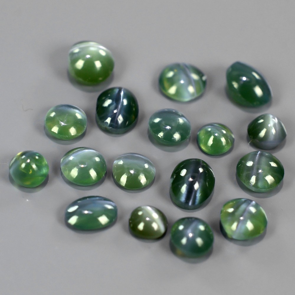 Lot 2.08tcw Round &amp; Oval Cabochon Natural Green Sharp Cat's Eye ALEXANDRITE AXD003